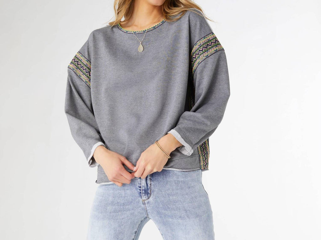Andi French Terry Crew Neck Sweatshirt In Heather Grey