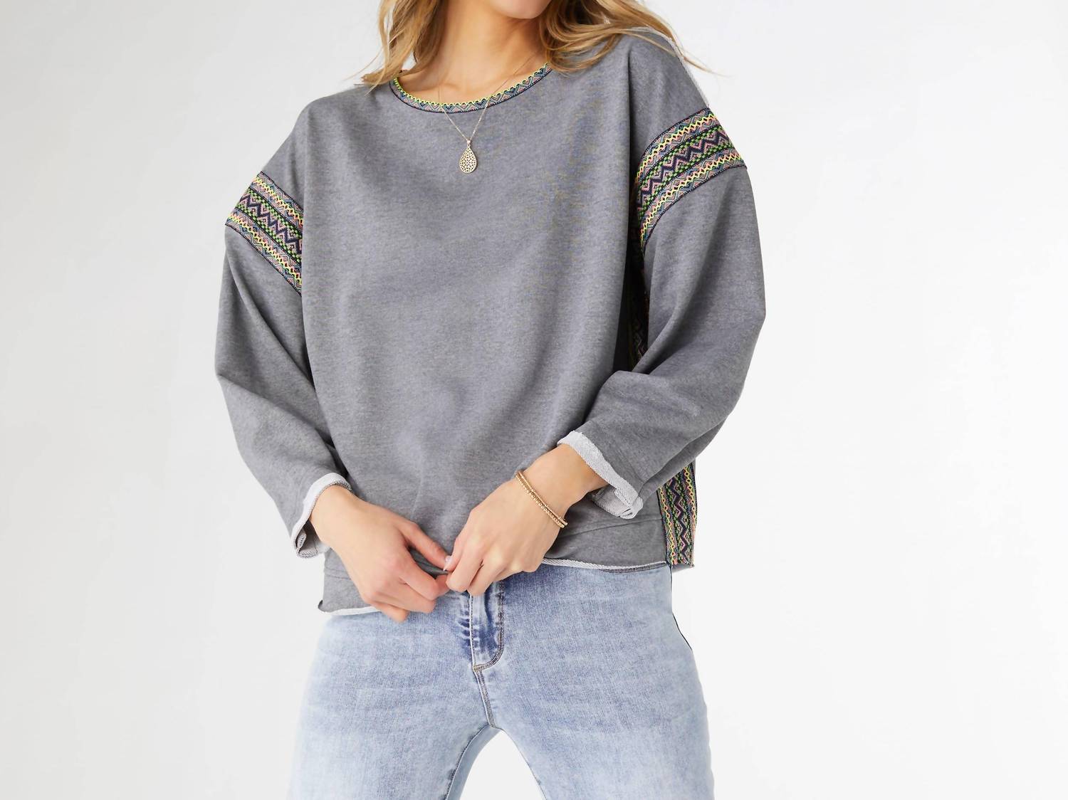 Andi French Terry Crew Neck Sweatshirt In Heather Grey