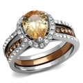 Two Tone IP Light Brown (IP Light coffee) Stainless Steel Ring with AAA Grade CZ in Champagne