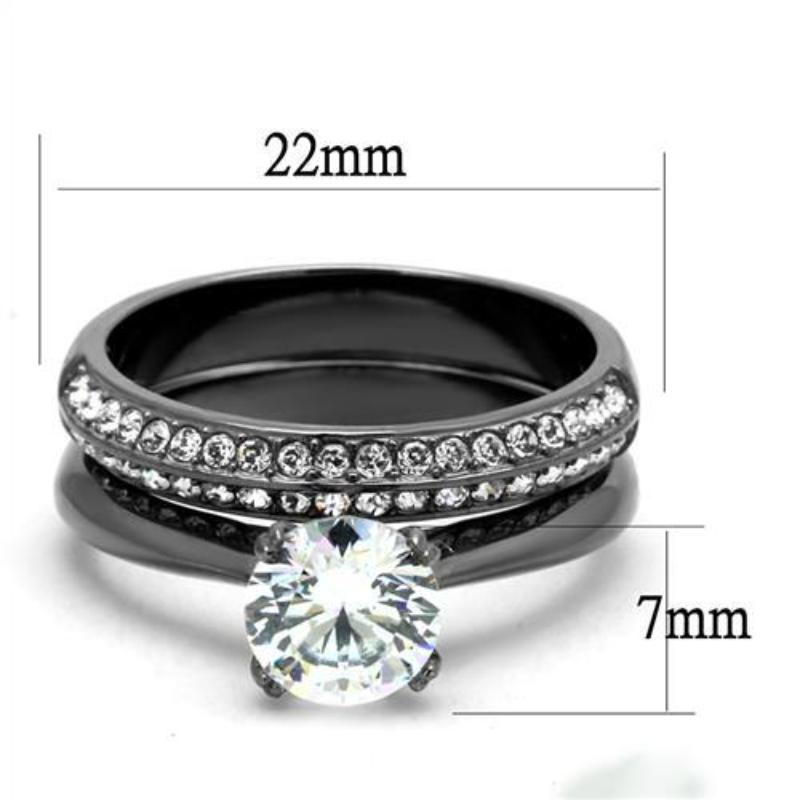 IP Light Black Stainless Steel Ring with AAA Grade CZ in Clear