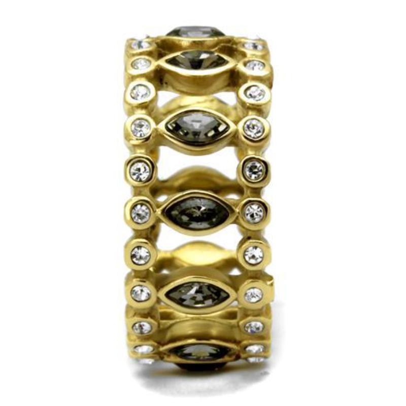 IP Gold(Ion Plating) Stainless Steel Ring with Top Grade Crystal in Black Diamond