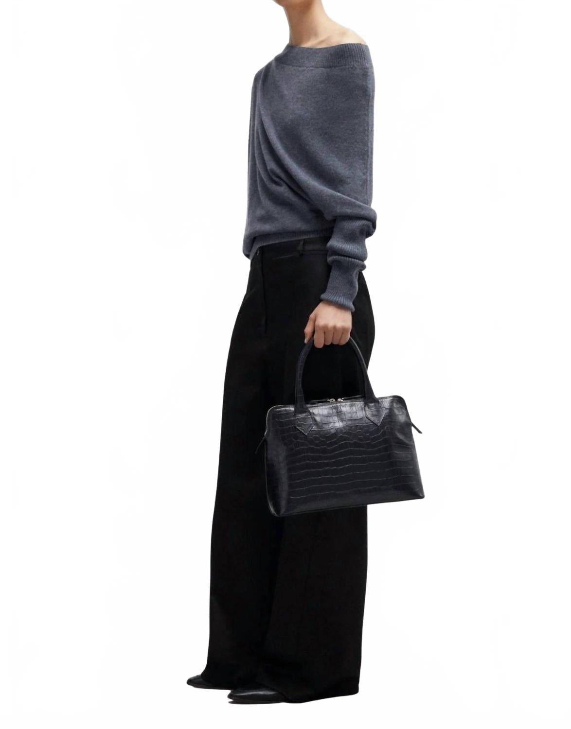 Merino Wool Off Shoulder Sweater In Grey