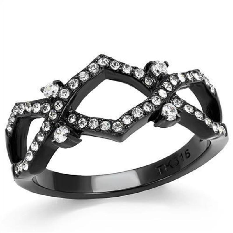 IP Black(Ion Plating) Stainless Steel Ring with AAA Grade CZ in Clear