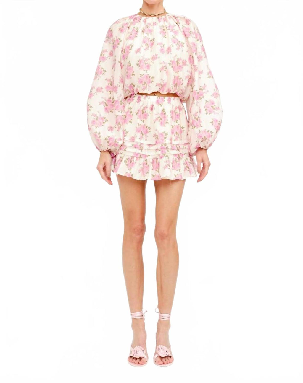 Rose Garden Billowy Floral Blouse In Pink