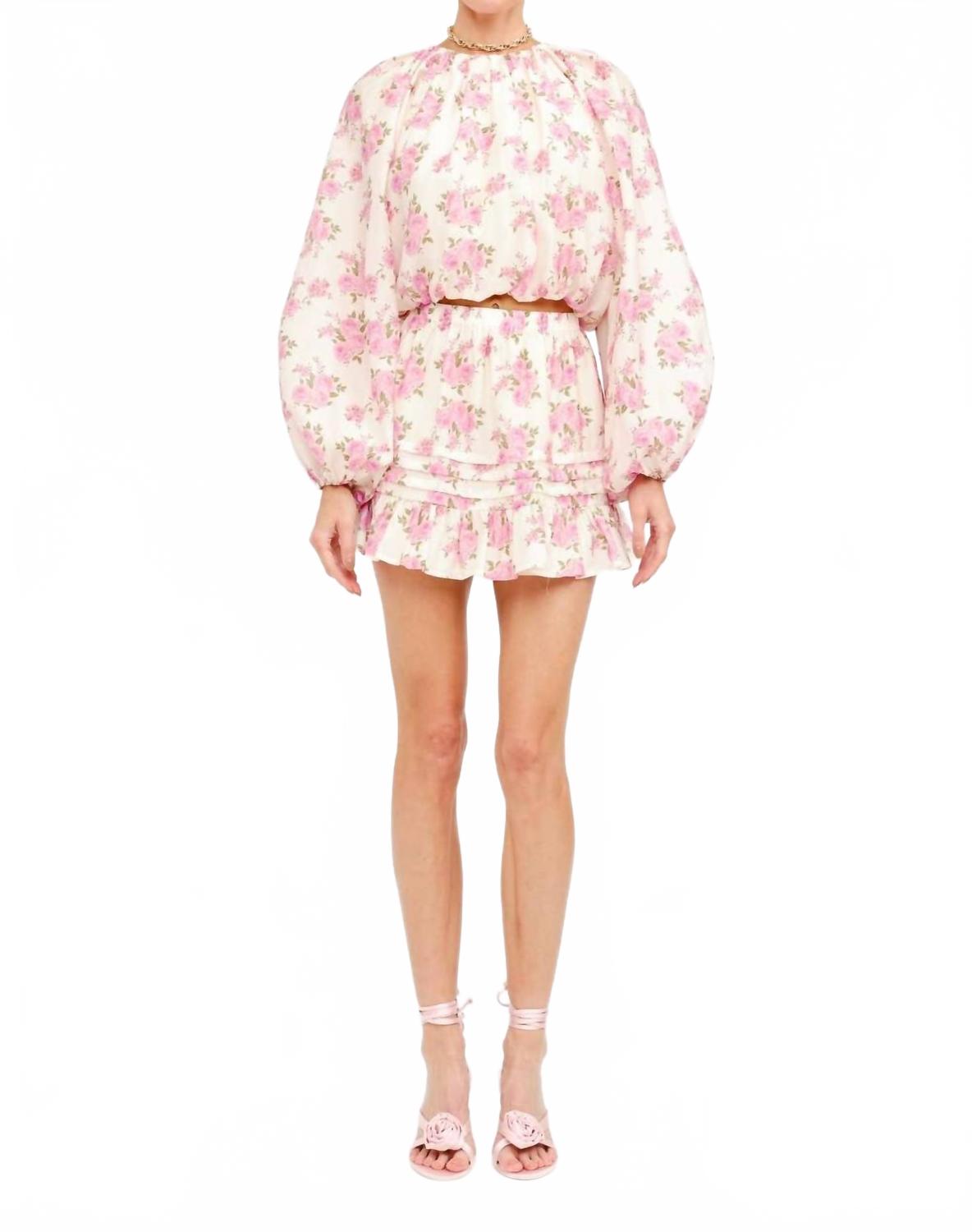 Rose Garden Billowy Floral Blouse In Pink