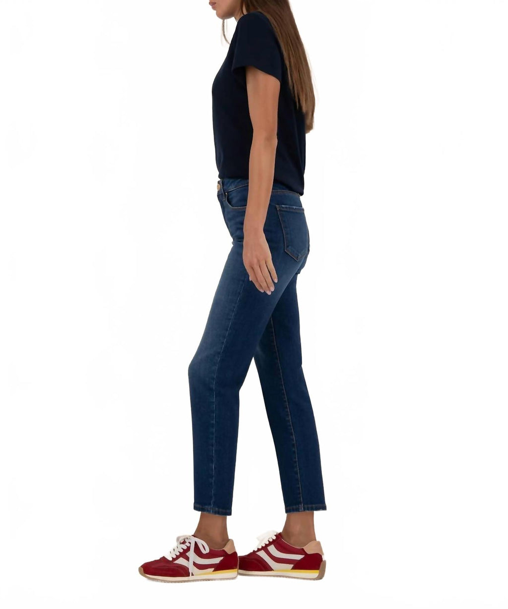 Reese High Rise Ankle Straight Jeans In Dark Wash Blue