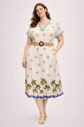 Plus Size Tropical Border Print Midi Dress
