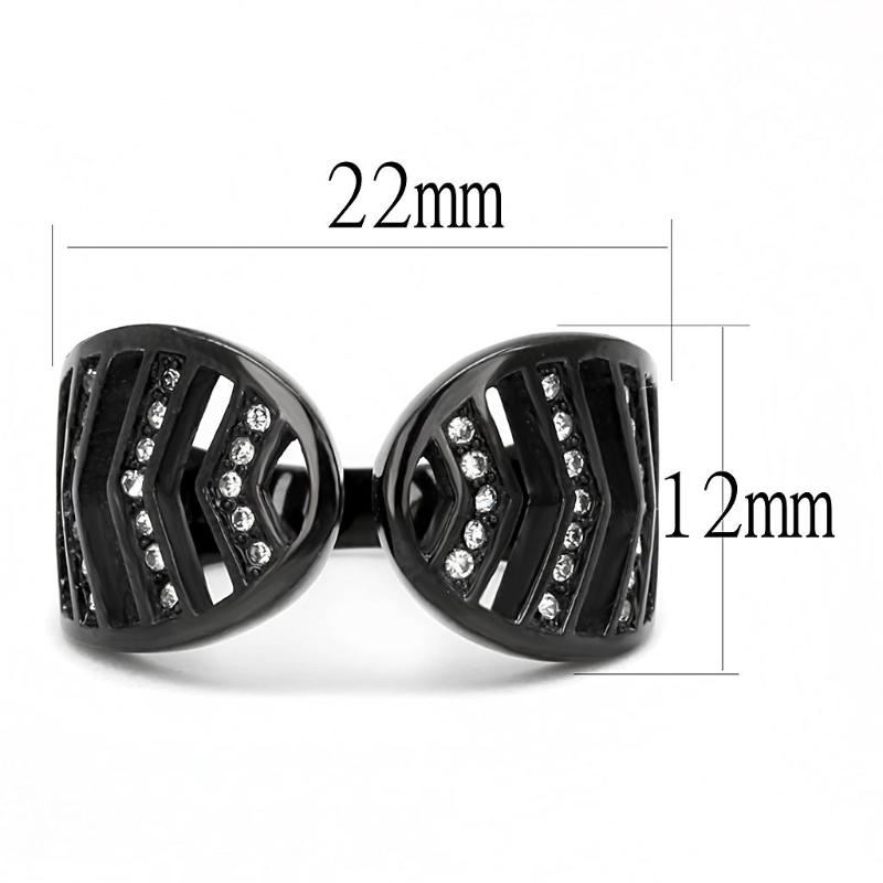 IP Black(Ion Plating) Stainless Steel Ring with Top Grade Crystal in Clear