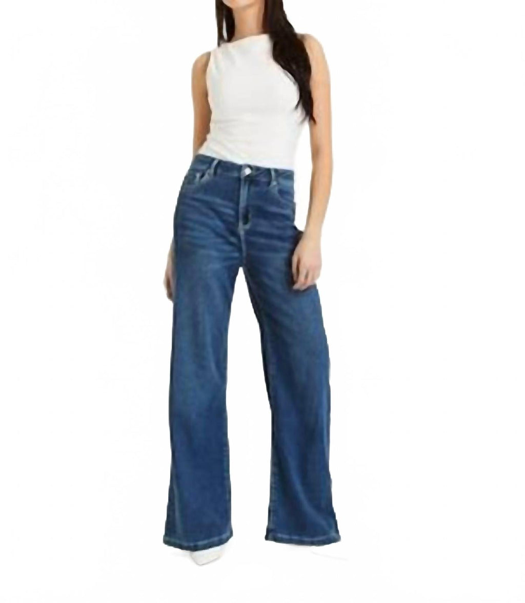 Ladies Super Soft Wide Leg Jean In Blue