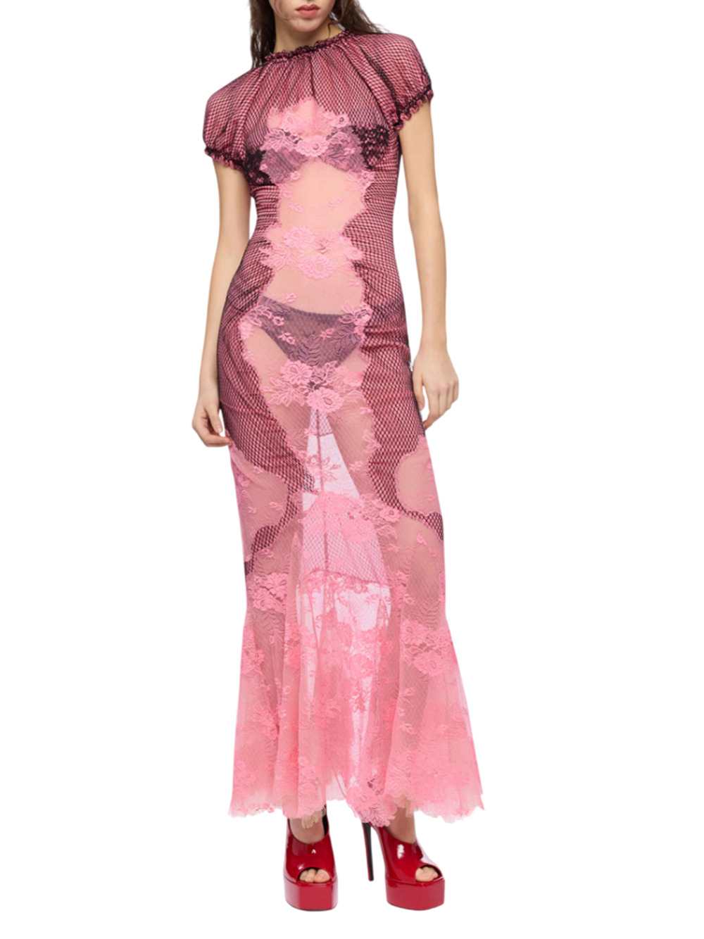 The Attico Women Pink Lace Midi Dress