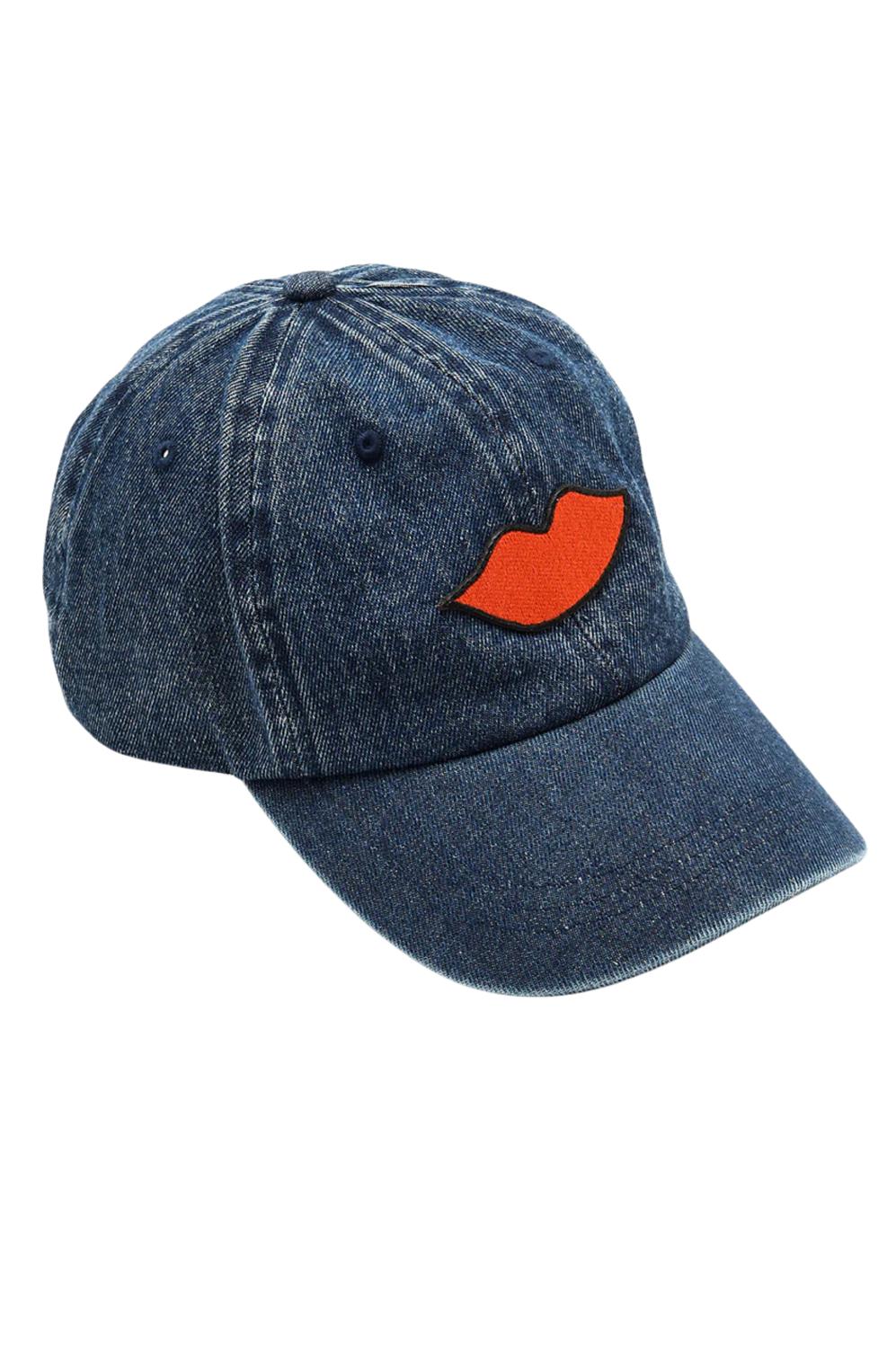 Denim Lips Patch Baseball Hat In Blue