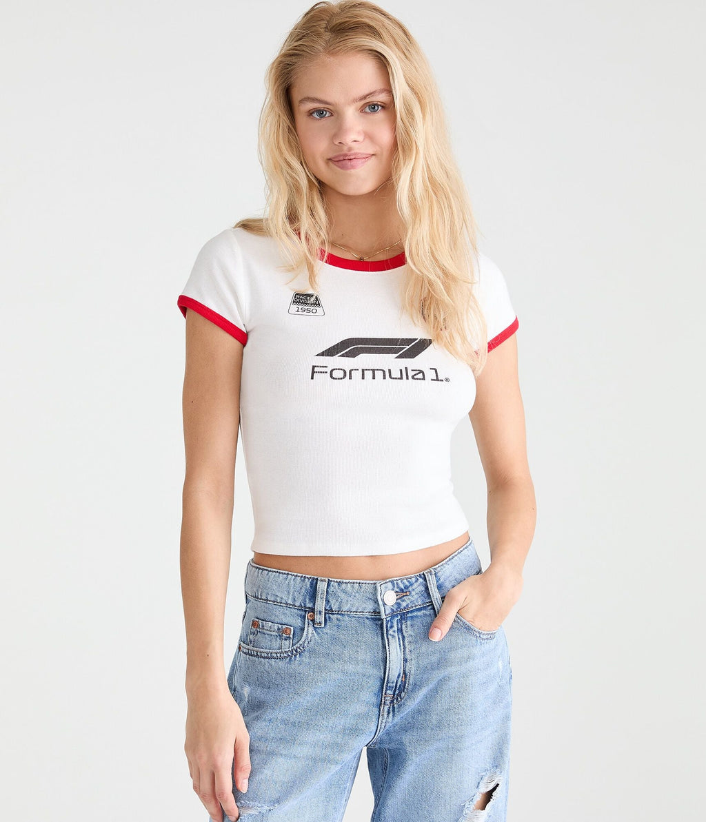 Aeropostale Formula 1 Racing Cropped Ringer Graphic Tee