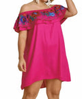 Floral Embroidered Ruffled Dress In Fuchsia