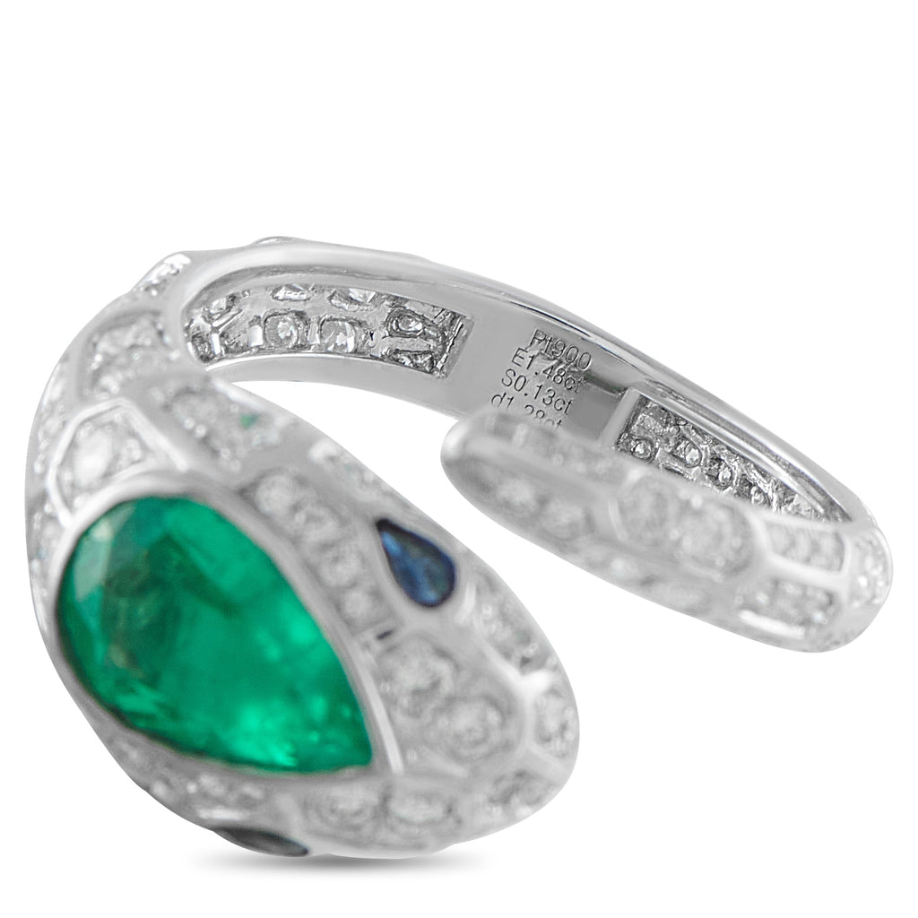LB Exclusive Platinum 1.28ct Diamond, Emerald, and Sapphire Snake Ring MF18-041426