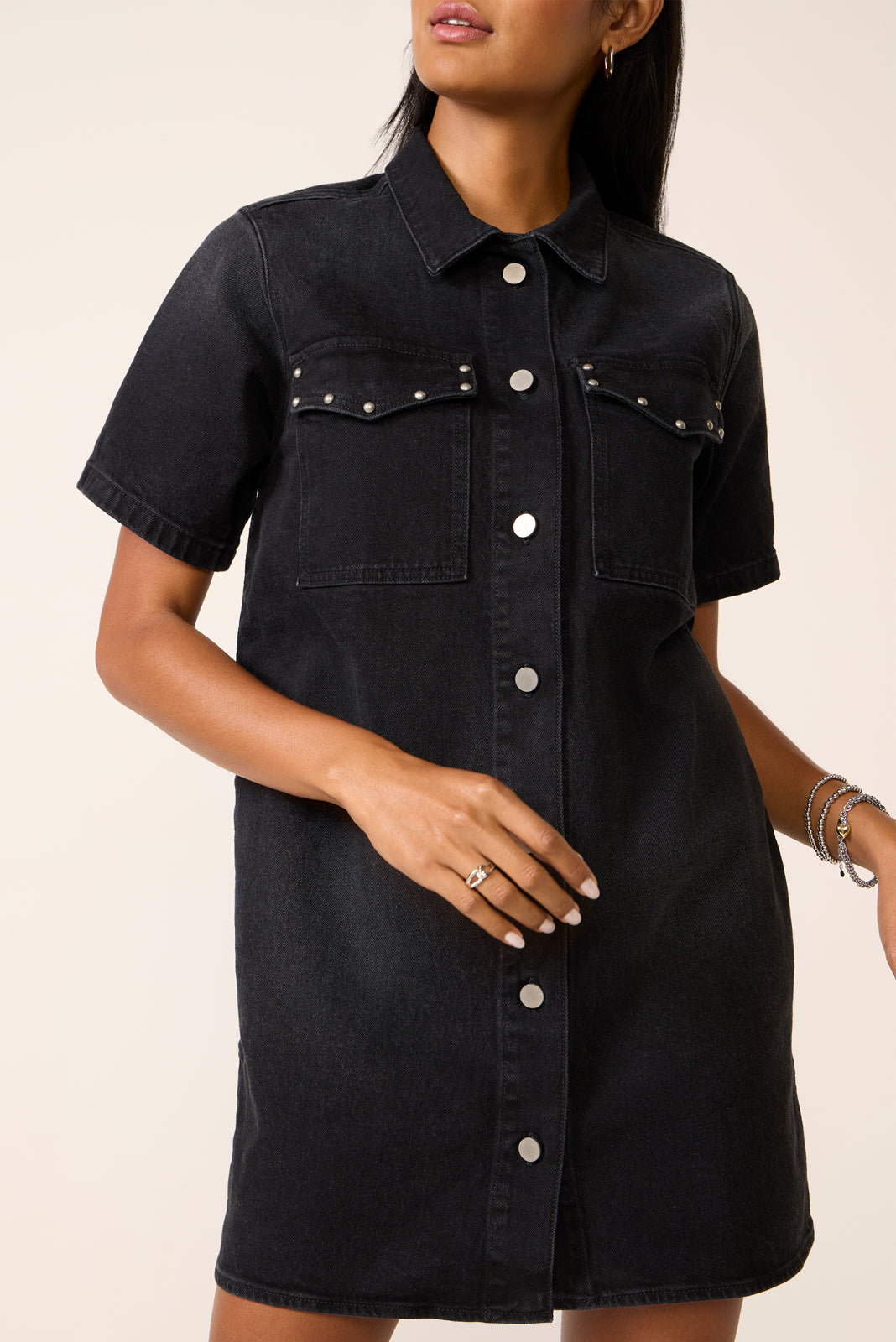 Women's SS Studded Denim Dress
