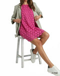 Polka Dot Lace Shift Dress In Bubble Gum Pink