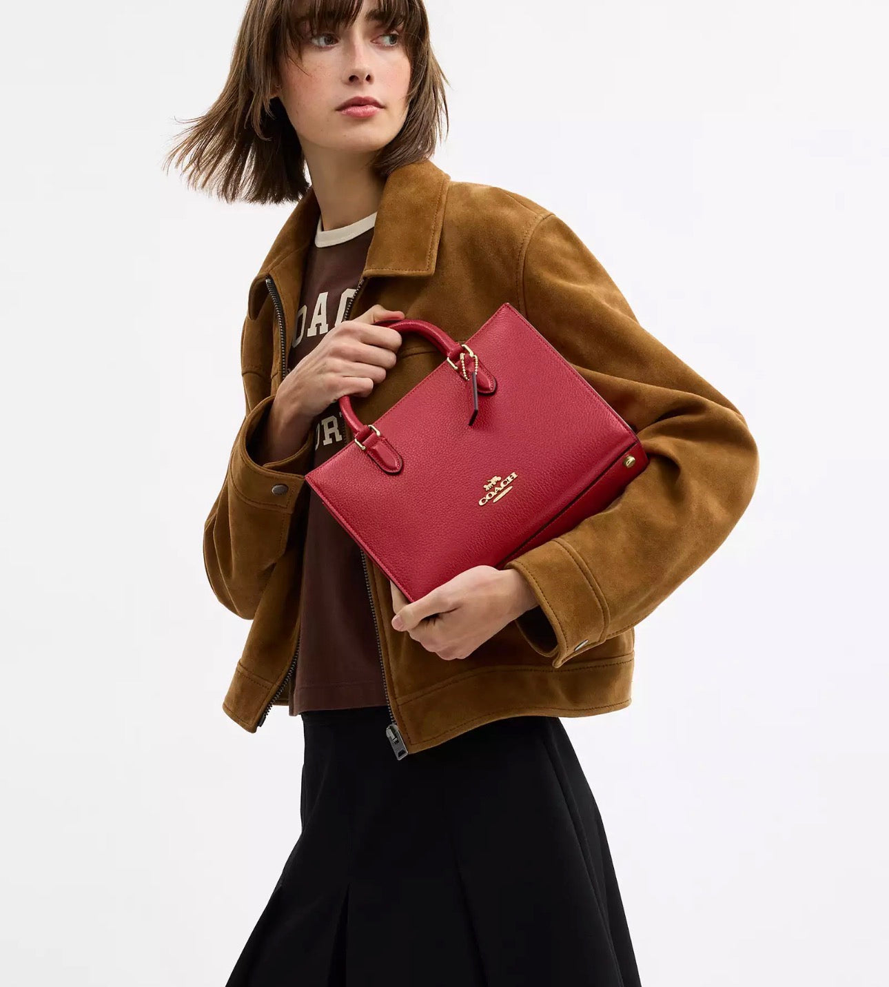 NWT Coach Maggie Small Tote Convertible Leather Bag In Red