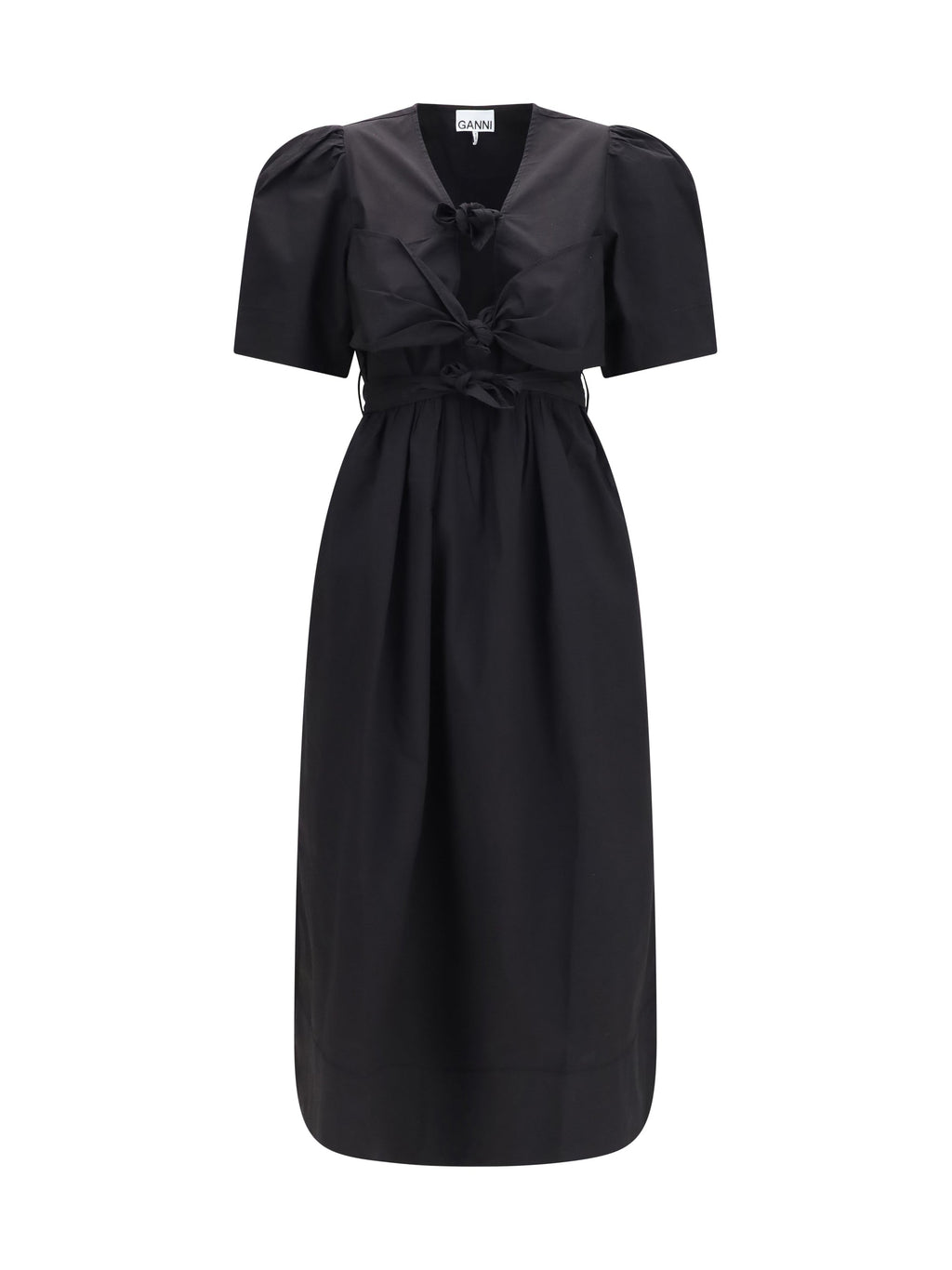 Ganni Women Midi Dress With Bows And Puff Shoulders