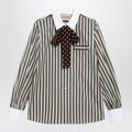 Valentino Striped Cotton Shirt With Scarf In Beige And Blue Women