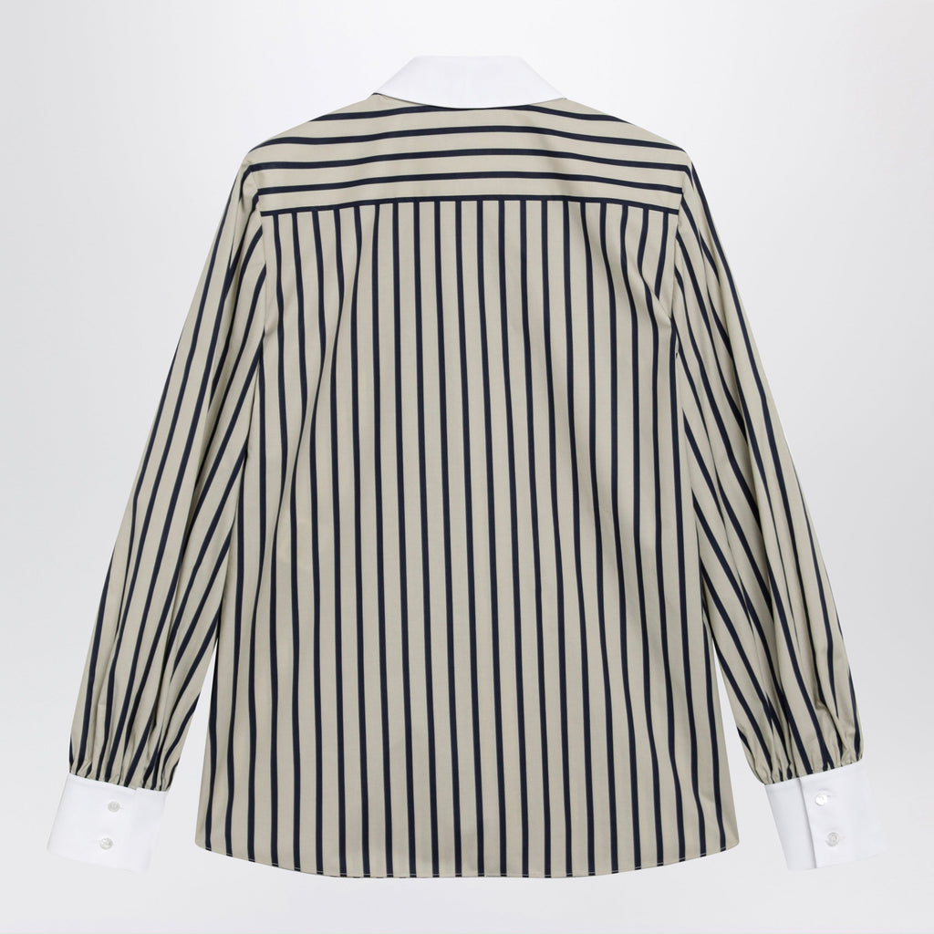 Valentino Striped Cotton Shirt With Scarf In Beige And Blue Women