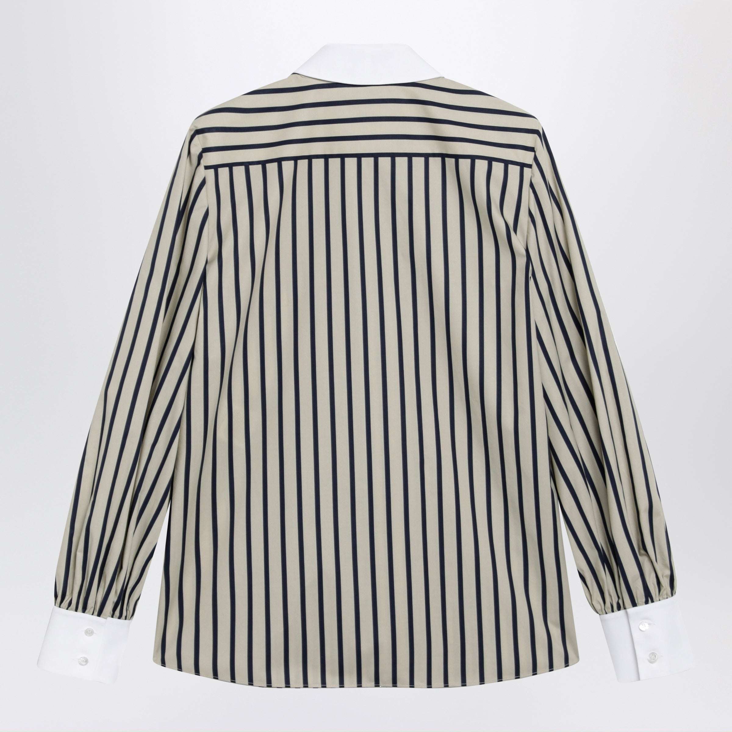 Valentino Striped Cotton Shirt With Scarf In Beige And Blue Women