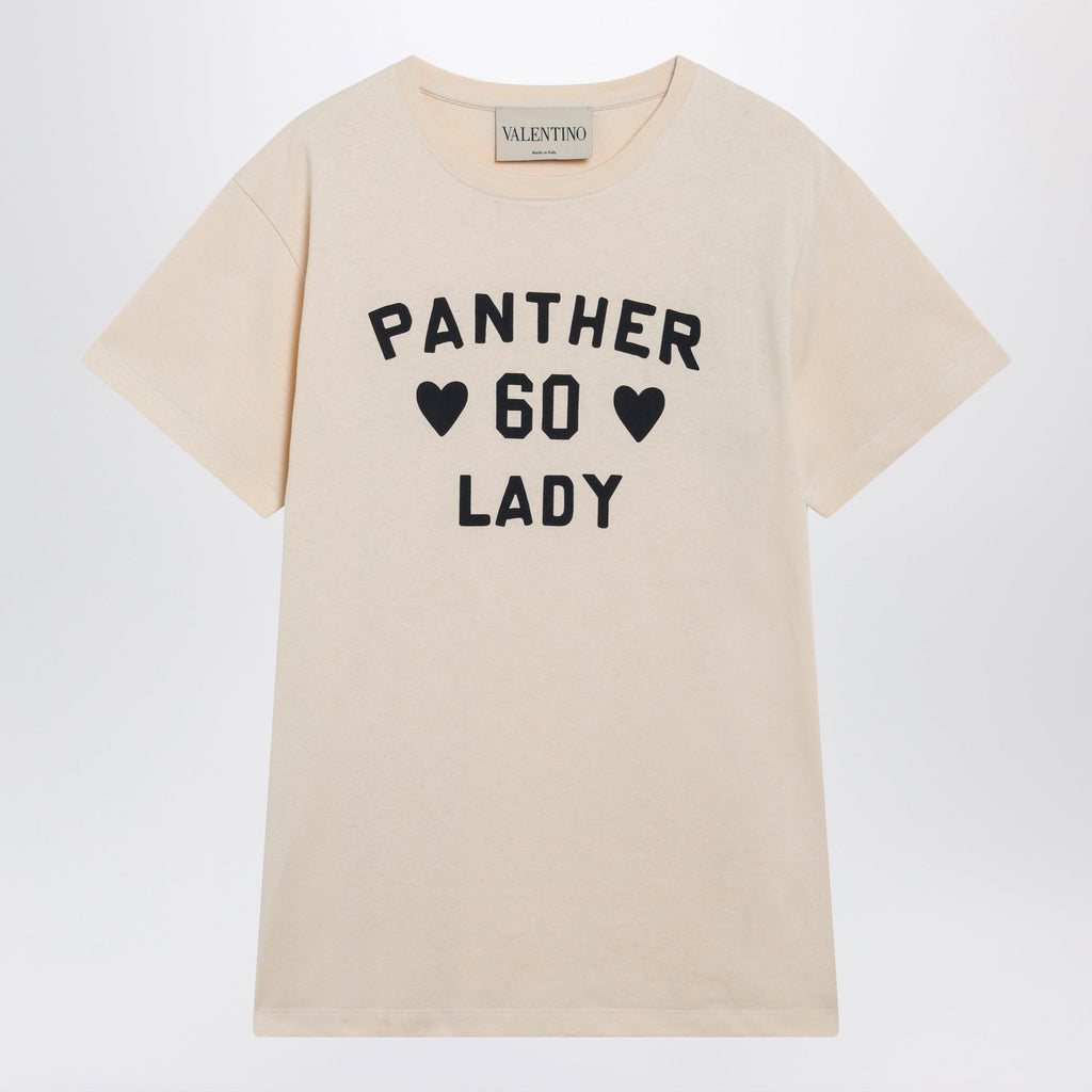 Valentino Panther Lady Cotton Jersey T-Shirt In Birch/Black Women