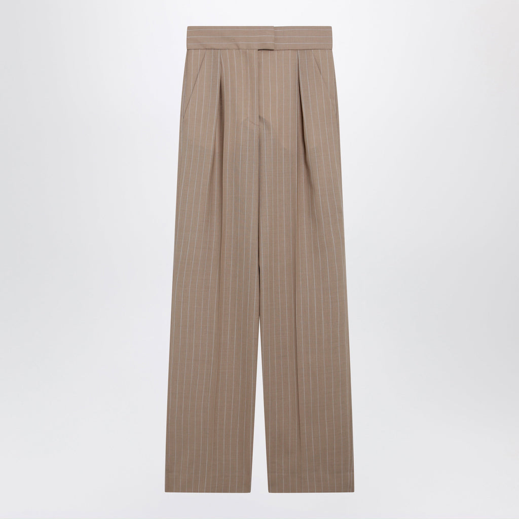 Valentino Mud-Colored Pinstripe Wool Trousers Women