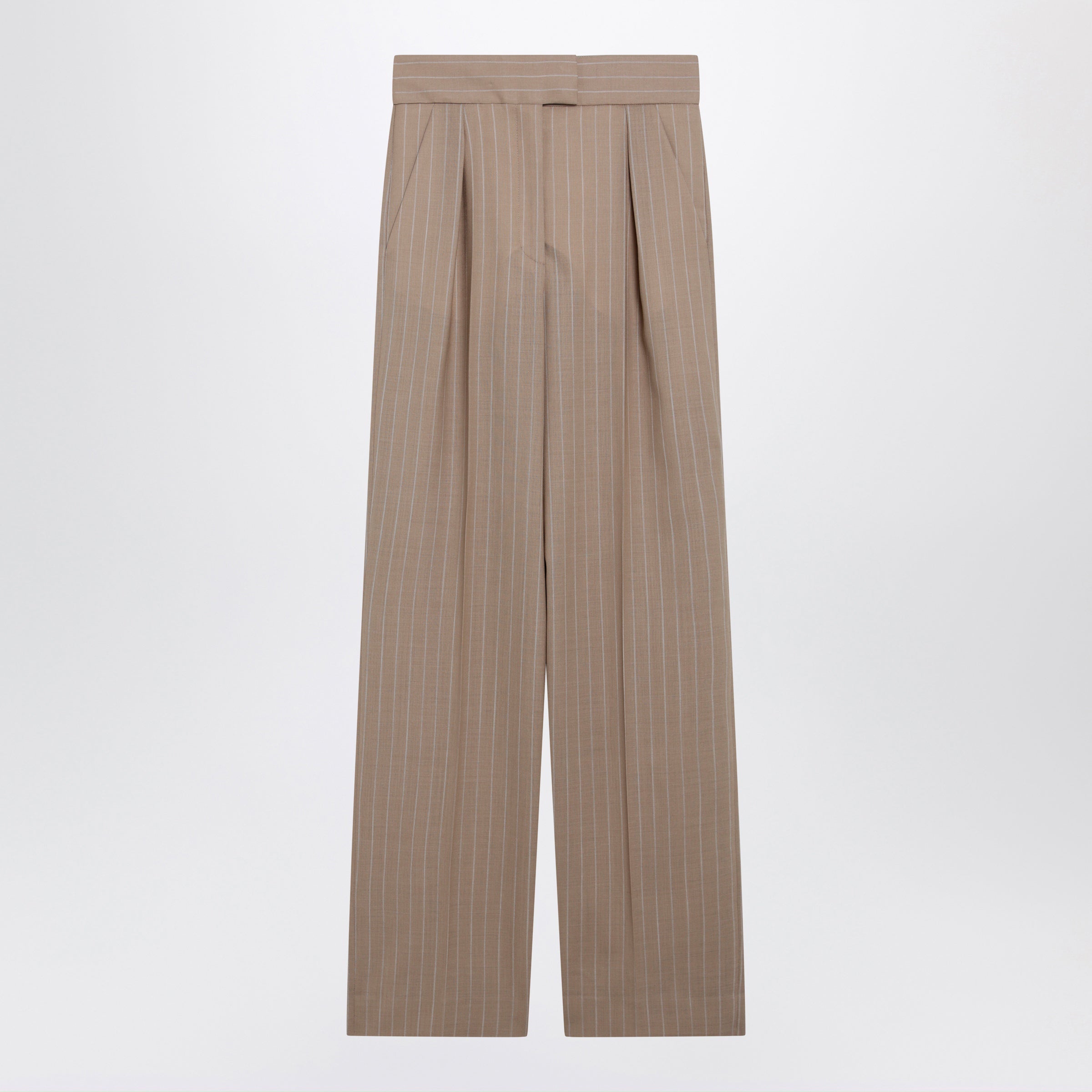 Valentino Mud-Colored Pinstripe Wool Trousers Women
