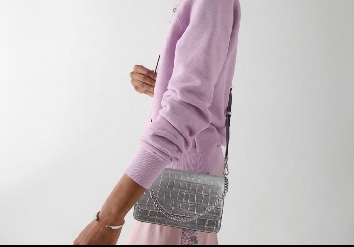 NWT Kate Spade Madison Croc Embossed Leather Willow Mini Flap Crossbody In Metallic Silver