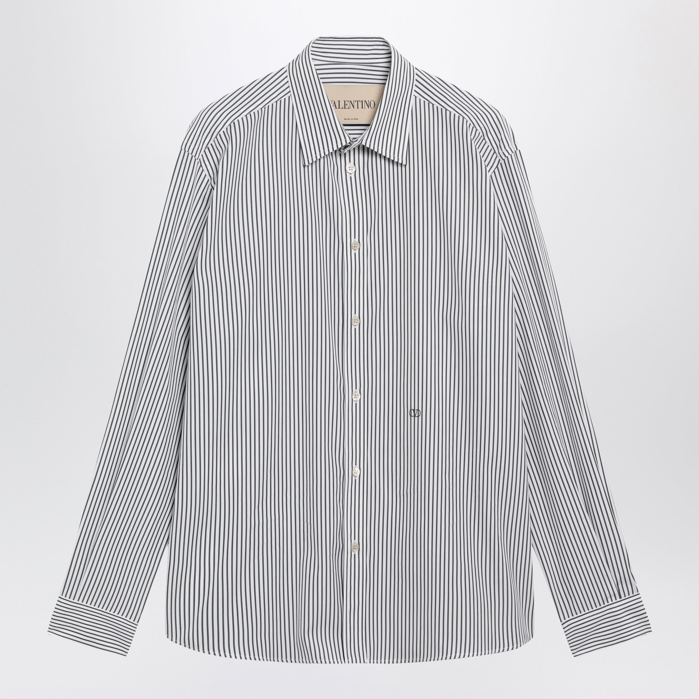 Valentino Ivory/Green Striped Shirt With Vlogo Men
