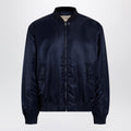 Valentino Shiny Navy Blue Zip-Up Bomber Jacket With Vlogo Men