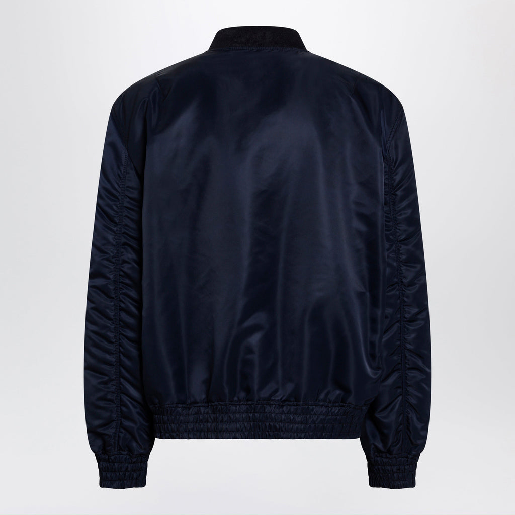 Valentino Shiny Navy Blue Zip-Up Bomber Jacket With Vlogo Men