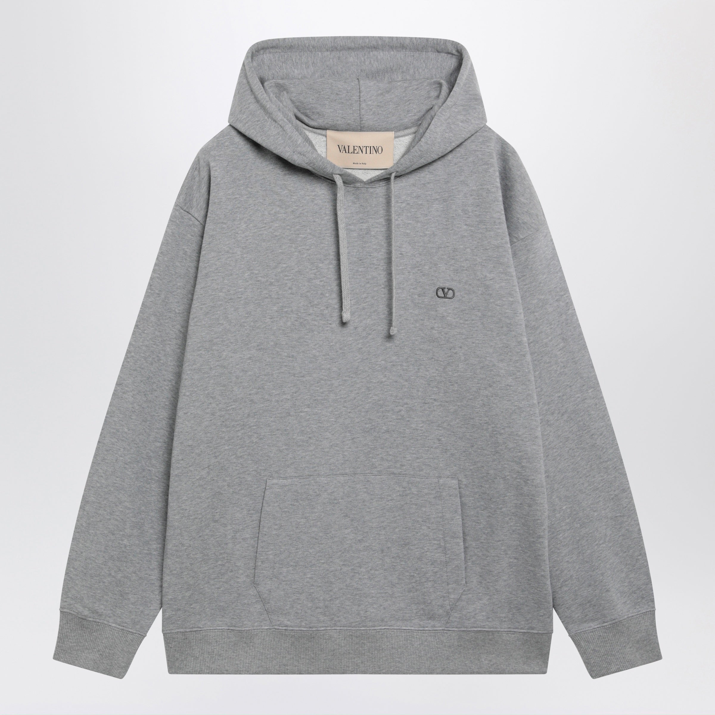 Valentino Melange Gray Hoodie With Vlogo Embroidery Men