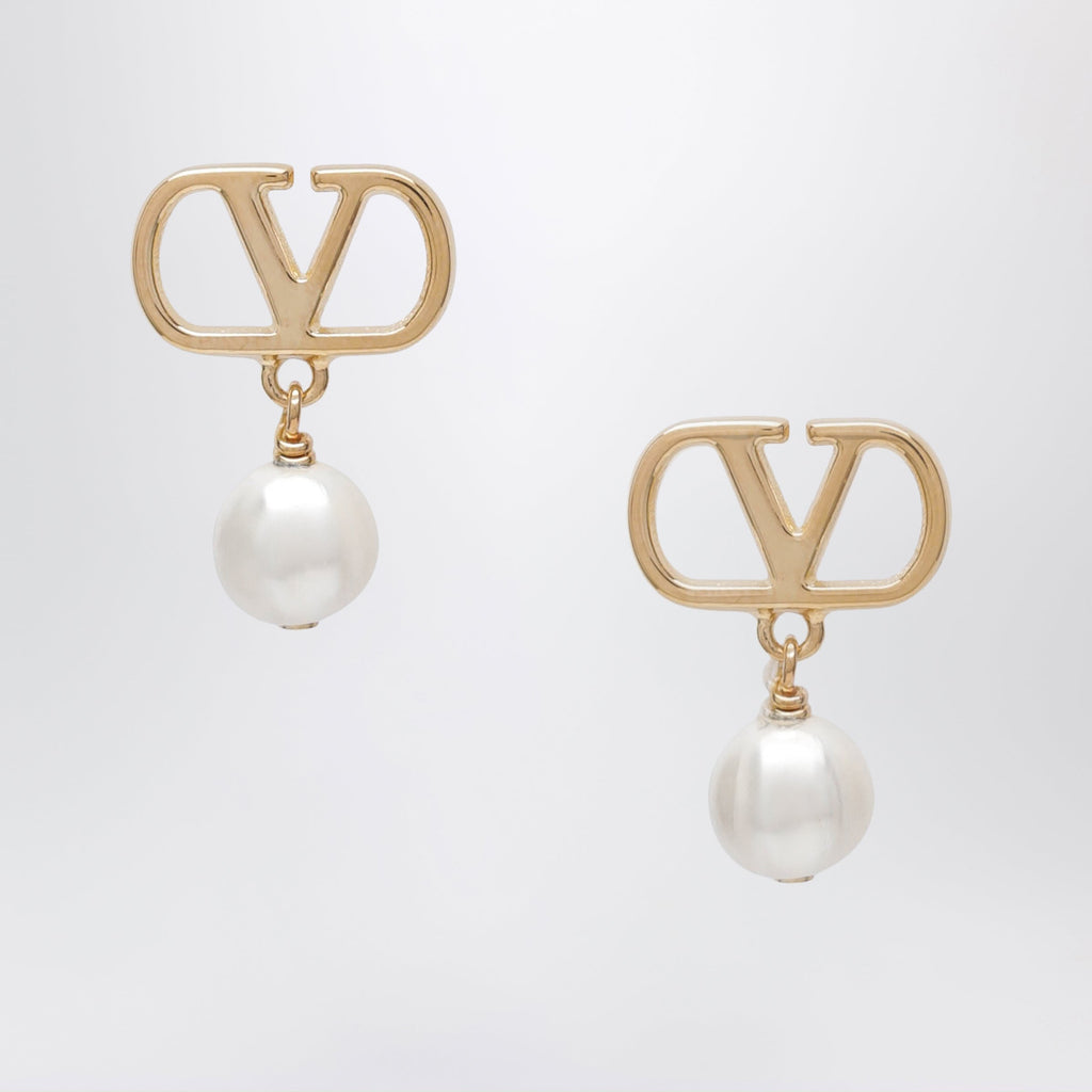 Valentino Garavani Vlogo Pearl Drop Earrings In Gold-Tone Brass Women