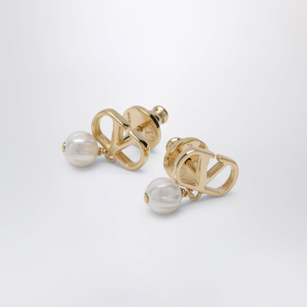 Valentino Garavani Vlogo Pearl Drop Earrings In Gold-Tone Brass Women