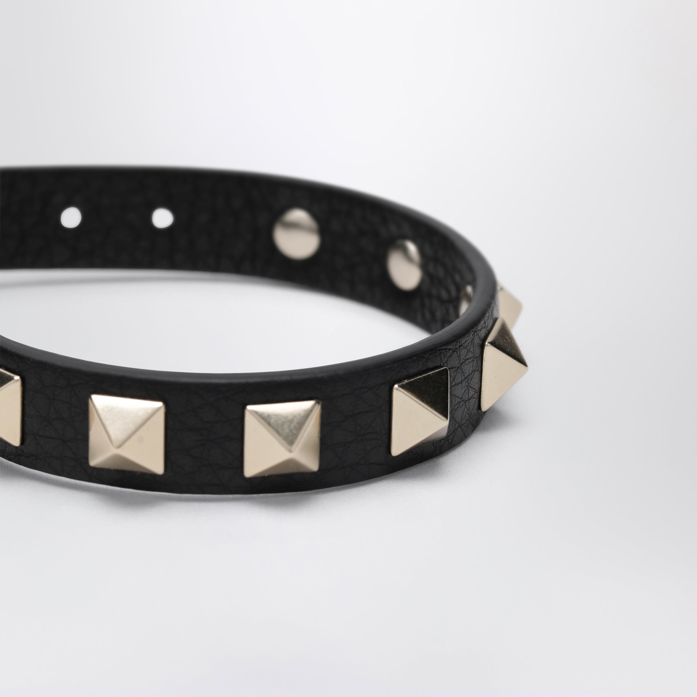 Valentino Garavani Black Leather Rockstud Bracelet With Gold-Tone Studs Women