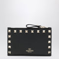 Valentino Garavani Black Leather Rockstud Zip Card Holder Women