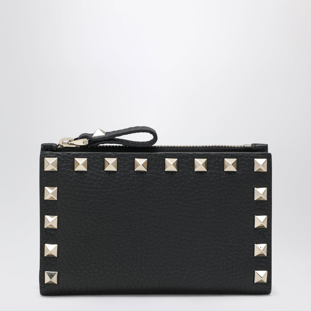 Valentino Garavani Black Leather Rockstud Zip Card Holder Women