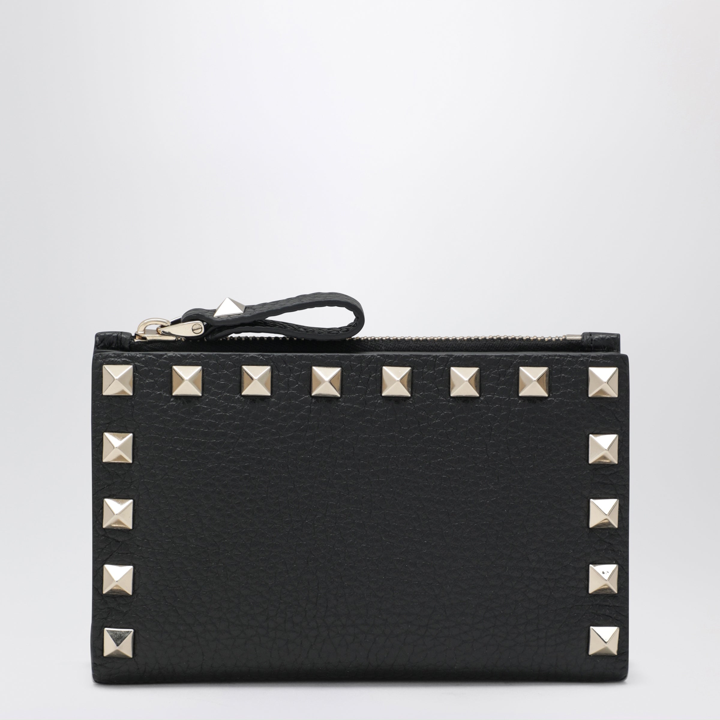 Valentino Garavani Black Leather Rockstud Zip Card Holder Women