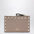 Valentino Garavani Powder Pink Leather Rockstud Zip Card Holder Women