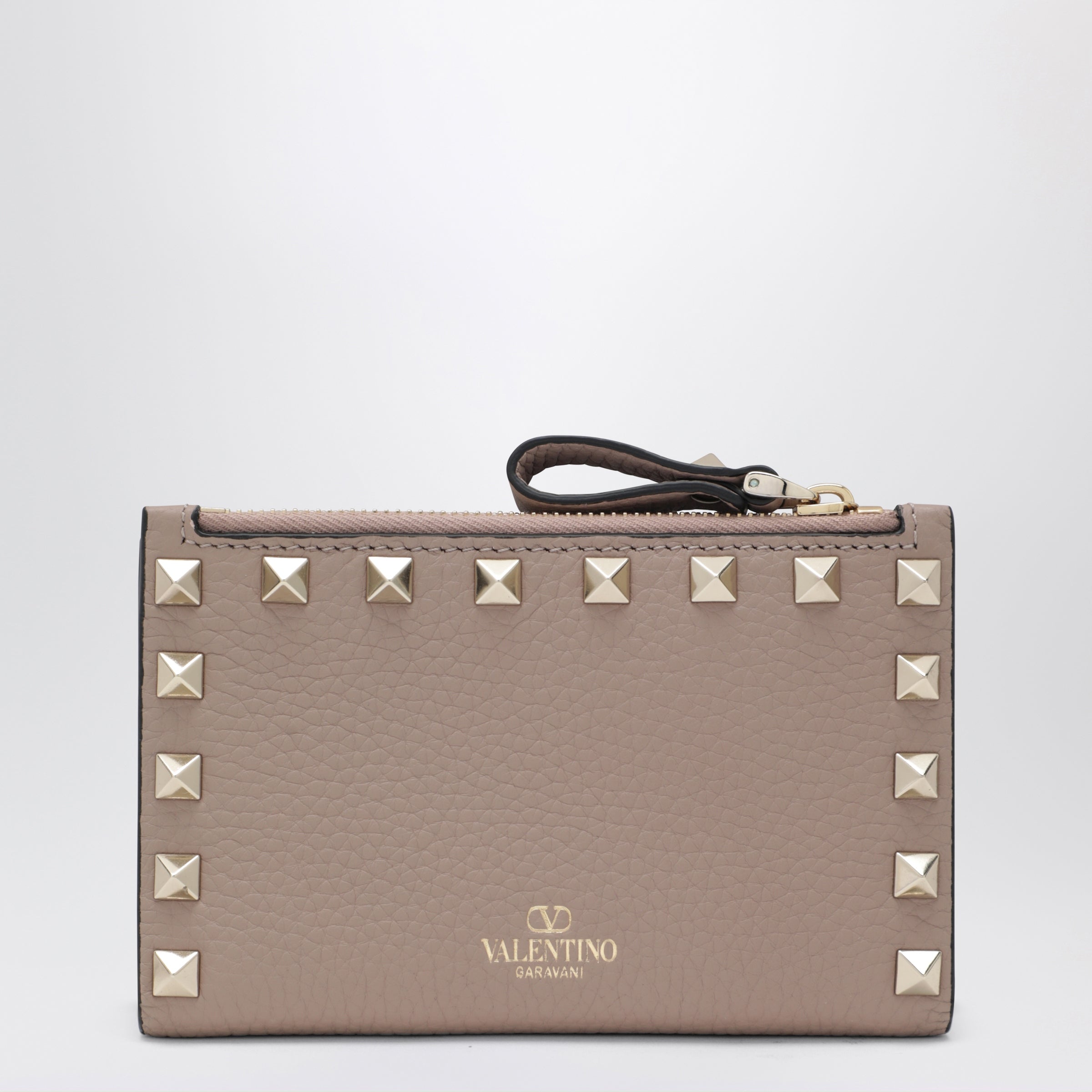 Valentino Garavani Powder Pink Leather Rockstud Zip Card Holder Women