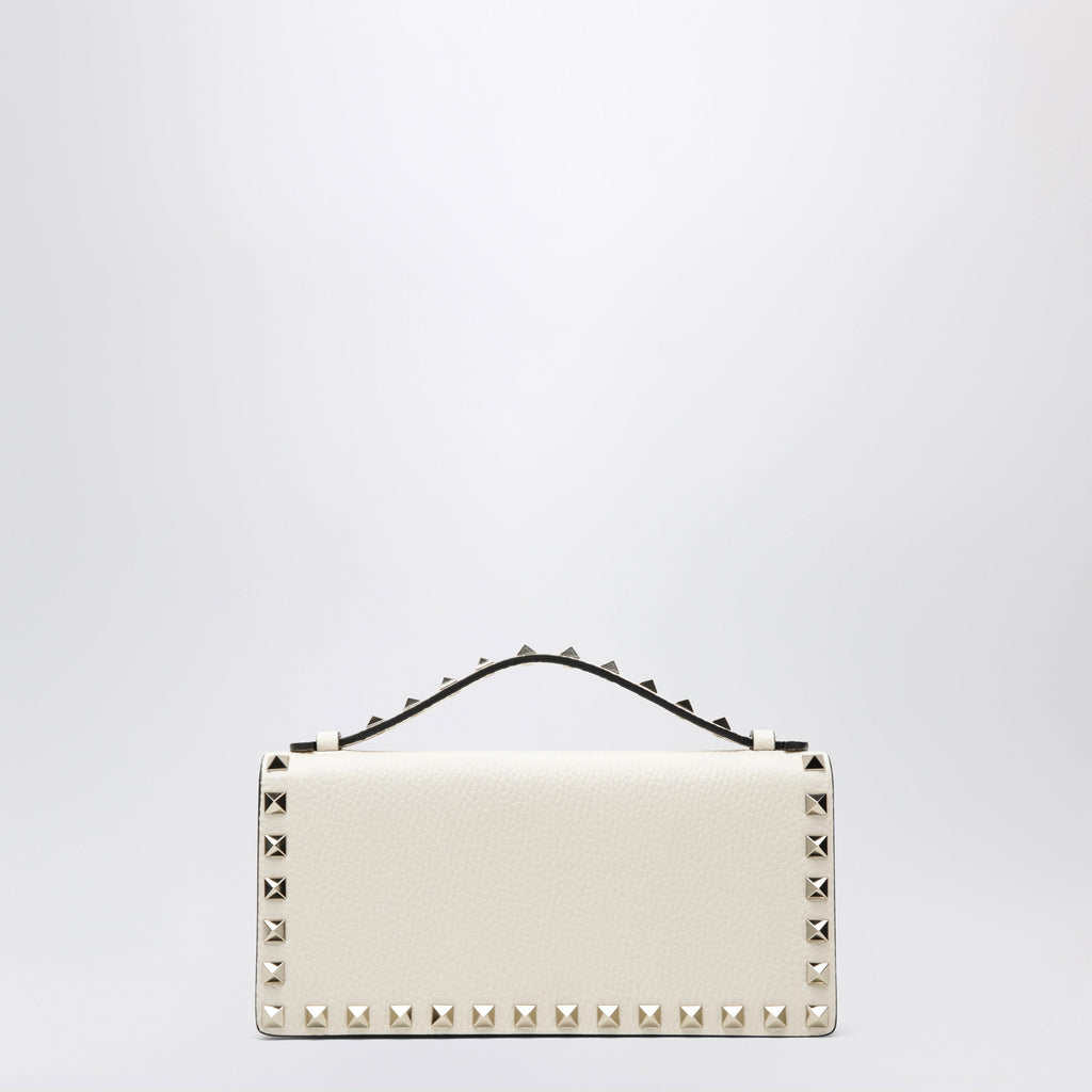 Valentino Garavani Rockstud Chain Wallet In Grained Calfskin, Light Ivory Women