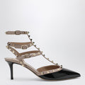 Valentino Garavani Rockstud Strap Pumps In Patent Leather, Black/Powder Women
