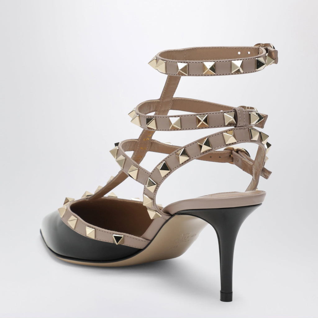 Valentino Garavani Rockstud Strap Pumps In Patent Leather, Black/Powder Women