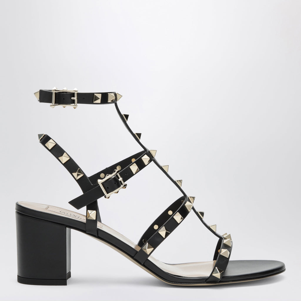 Valentino Garavani Rockstud Calfskin Leather Sandals With Studs In Black Women