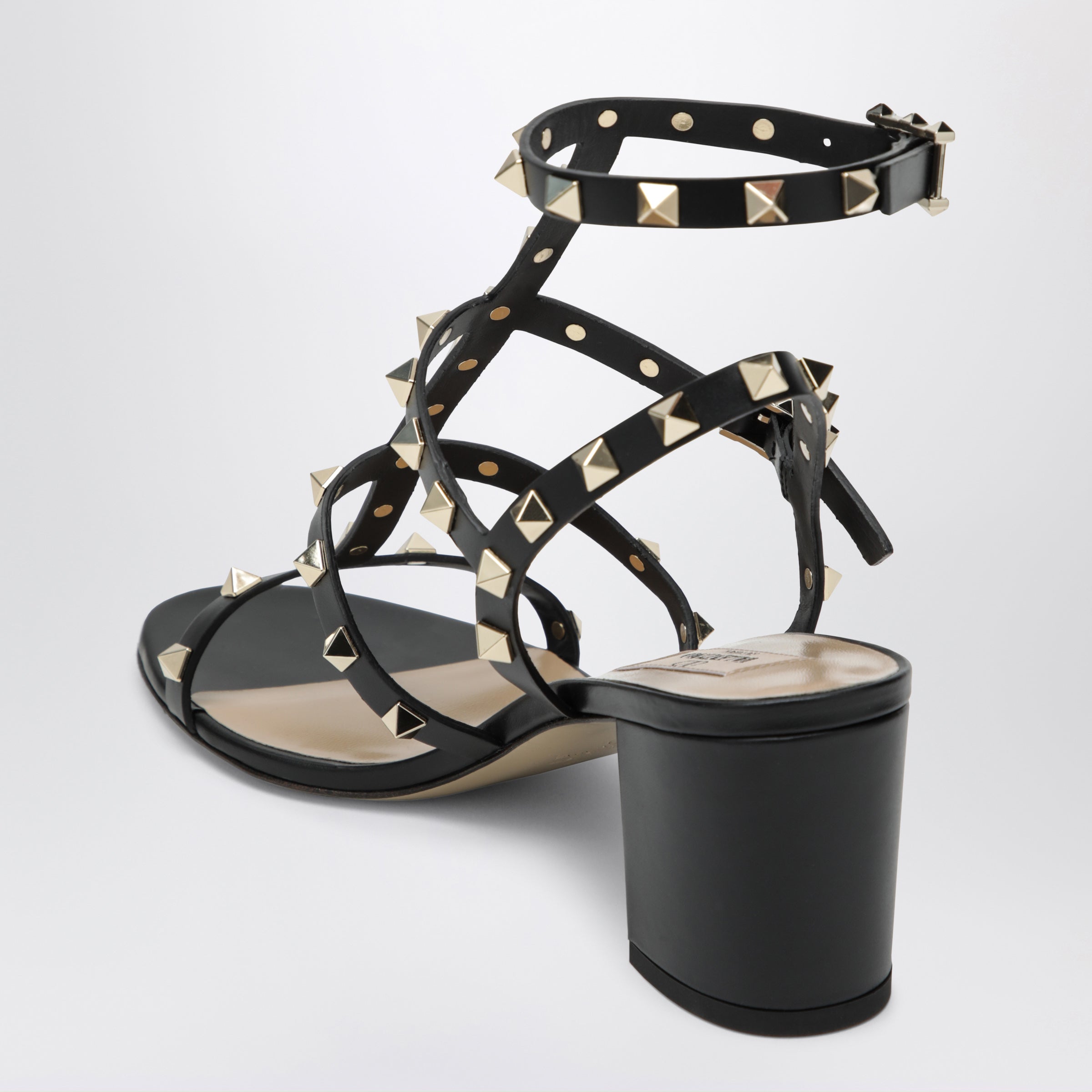 Valentino Garavani Rockstud Calfskin Leather Sandals With Studs In Black Women