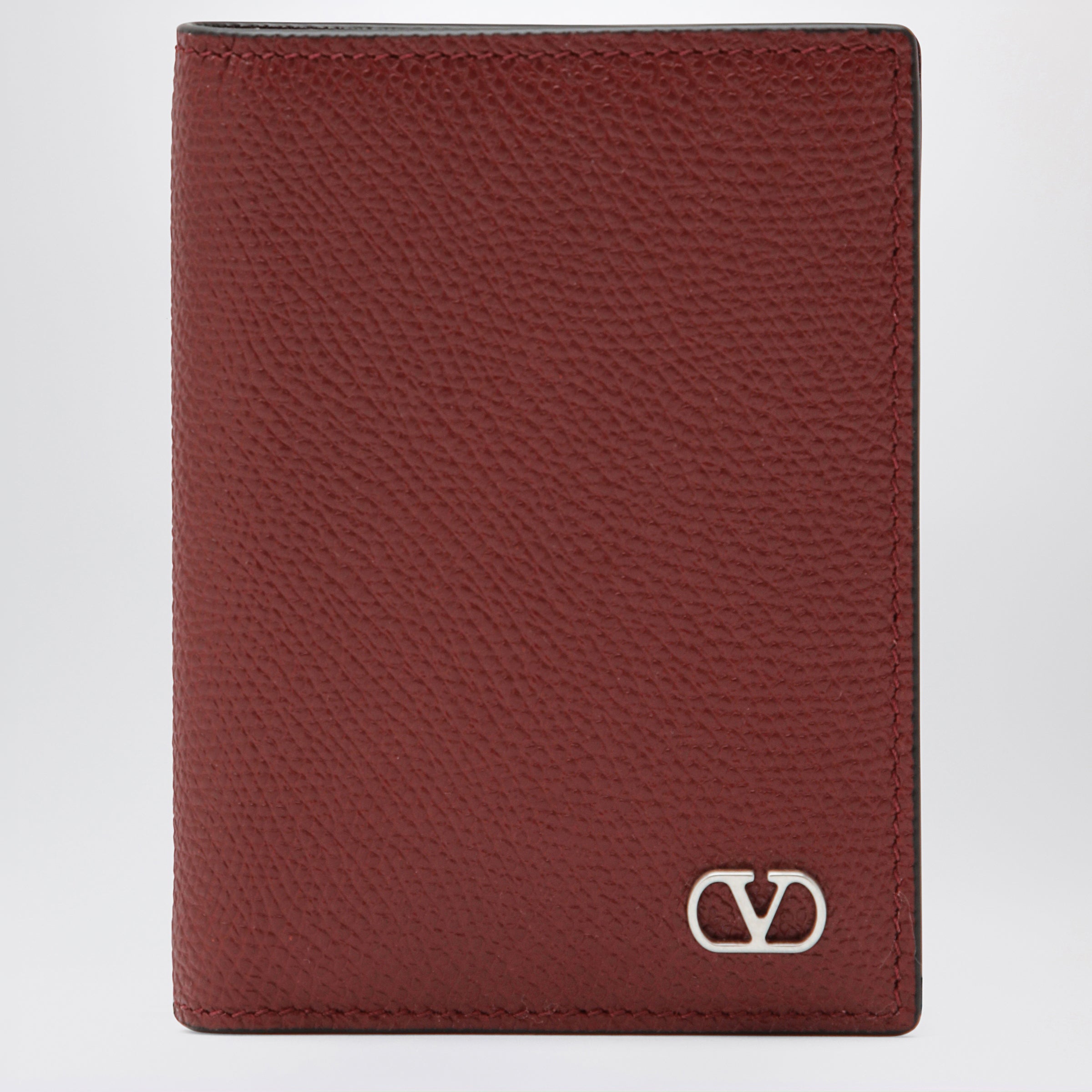 Valentino Garavani Dark Red Vlogo Card Holder In Grained Leather Men