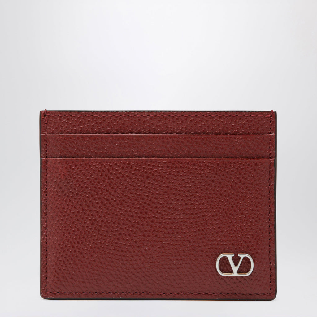 Valentino Garavani Vlogo Signature Card Holder In Grained Calfskin, Russet Red Men