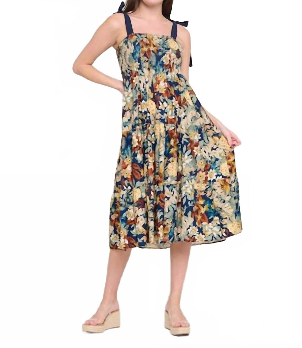 Smock Midi Dress In Paralia Nights