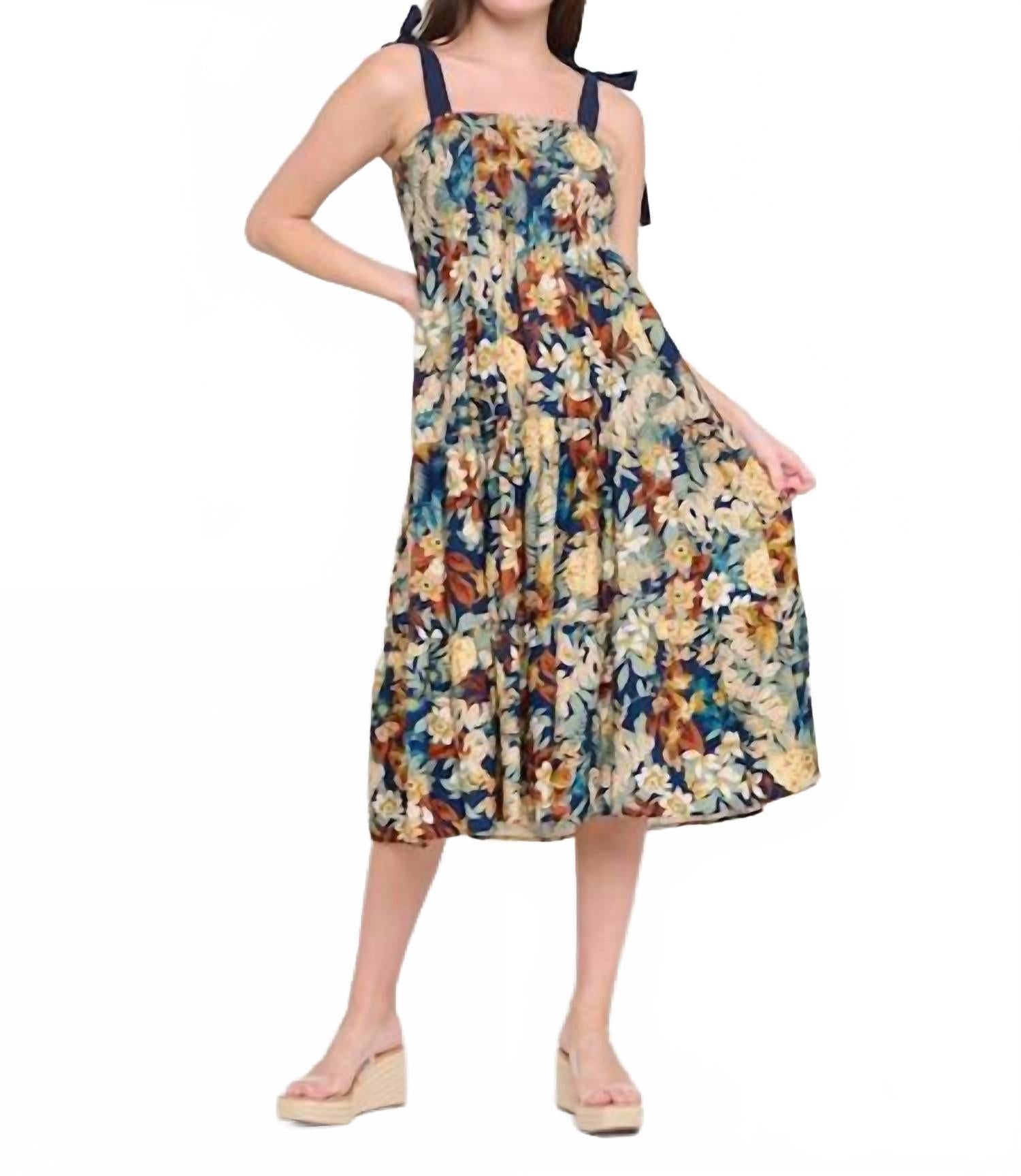 Smock Midi Dress In Paralia Nights